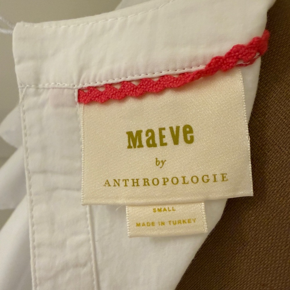 MAEVE ANTHROPOLOGIE | White Cotton Poplin Flutter Sleeve Pullover Blouse - Picture 11 of 11